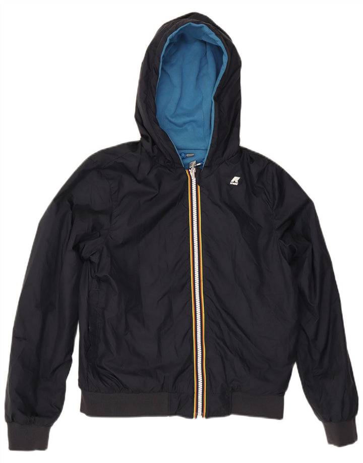 K-Way Womens Hooded Reversible Jacket UK 10 Small Navy Blue Cotton