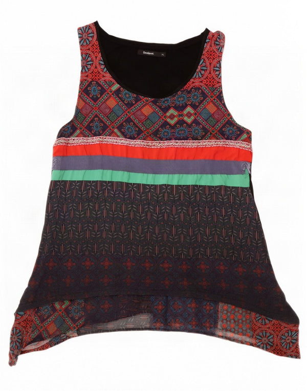 Desigual Tunique sans manches pour femme UK 18 XL Patchwork multicolore