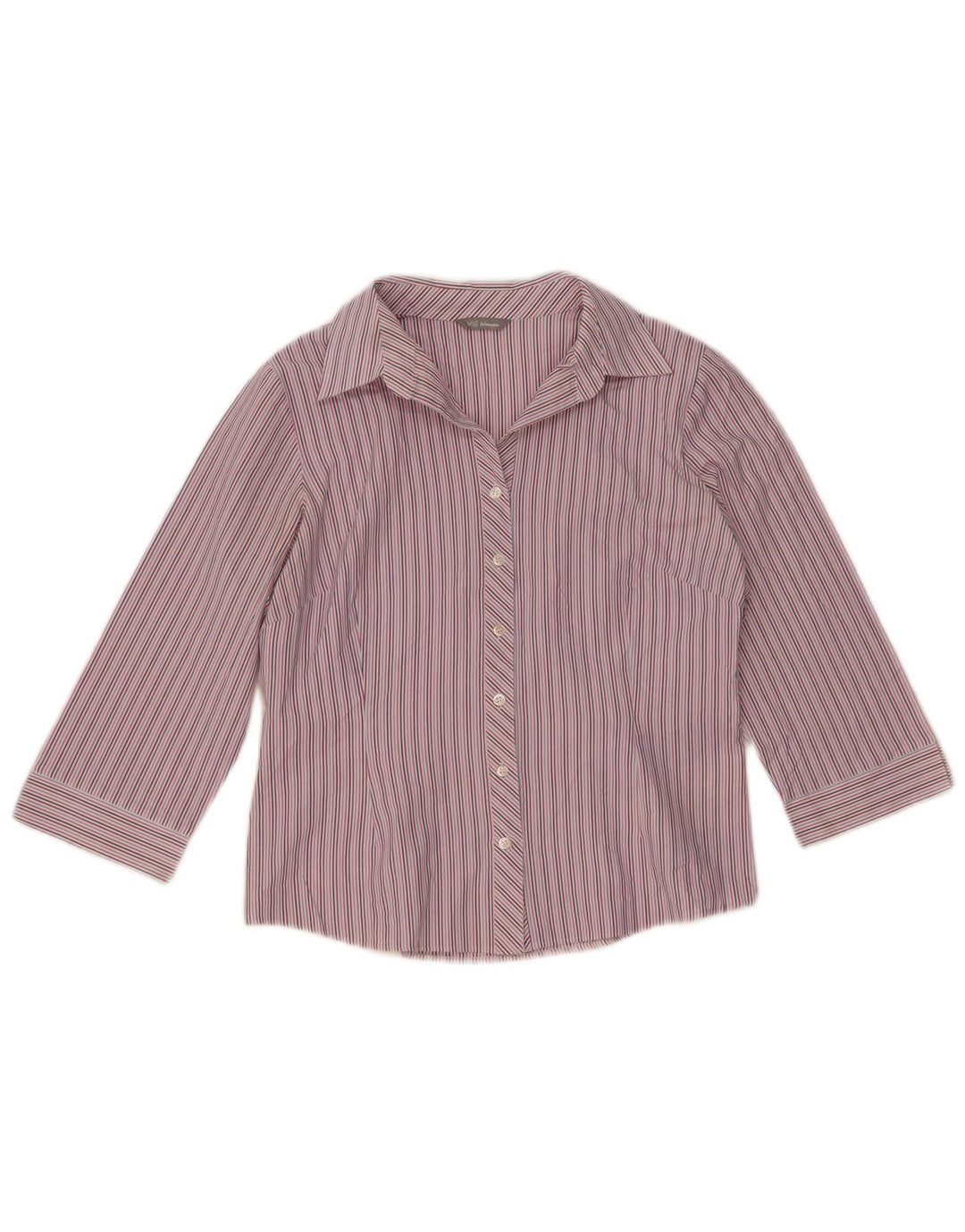 Marks & Spencer Womens 3/4 Sleeve Shirt UK 12 Medium Multicoloured Striped