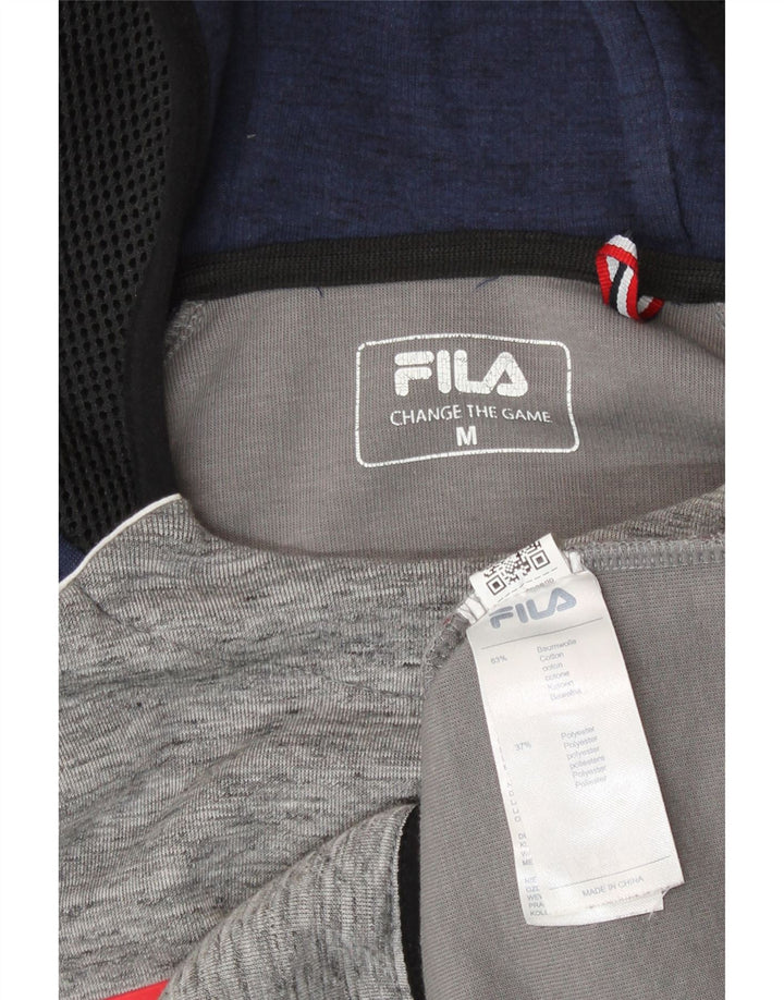 Fila Mens Graphic Hoodie Jumper Medium Grey Colourblock Cotton