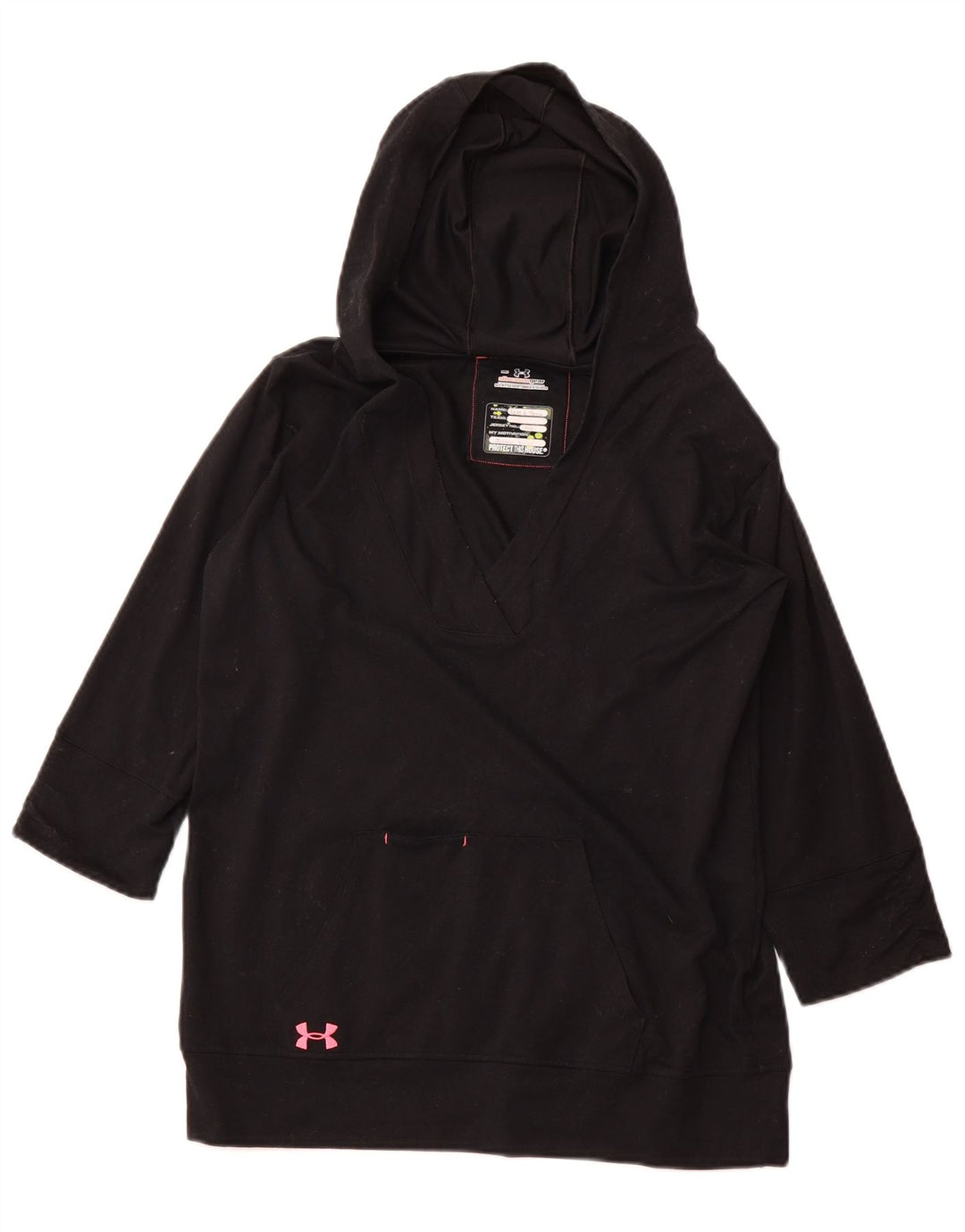 UNDER ARMOUR Womens 3/4 Sleeve Hoodie Jumper UK 14 Medium Black Polyester