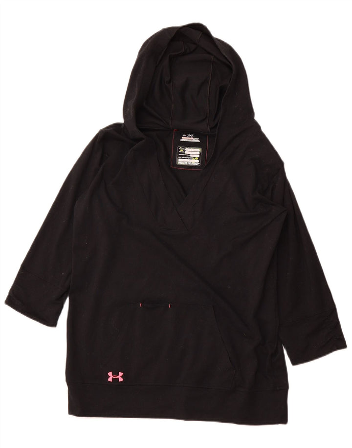 UNDER ARMOUR Womens 3/4 Sleeve Hoodie Jumper UK 14 Medium Black Polyester