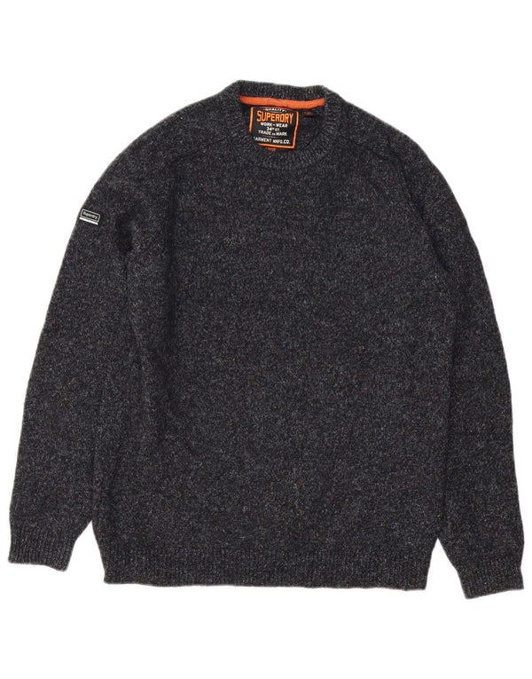 Superdry Mens Crew Neck Jumper Sweater Large Grey Flecked Wool
