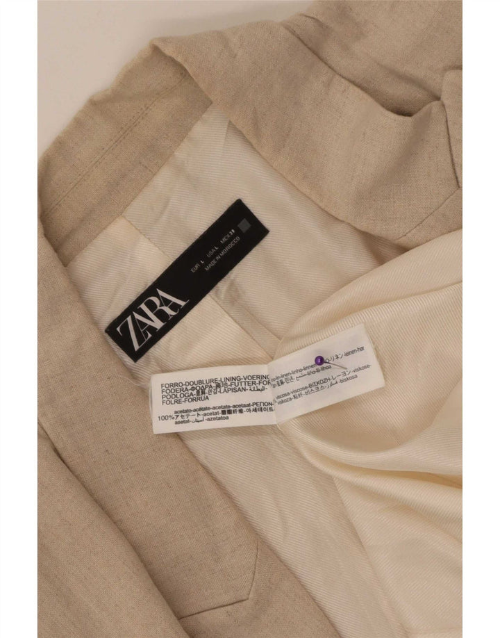 Zara Dame 3/4 ærmet åben blazerjakke UK 16 Stor beige hør