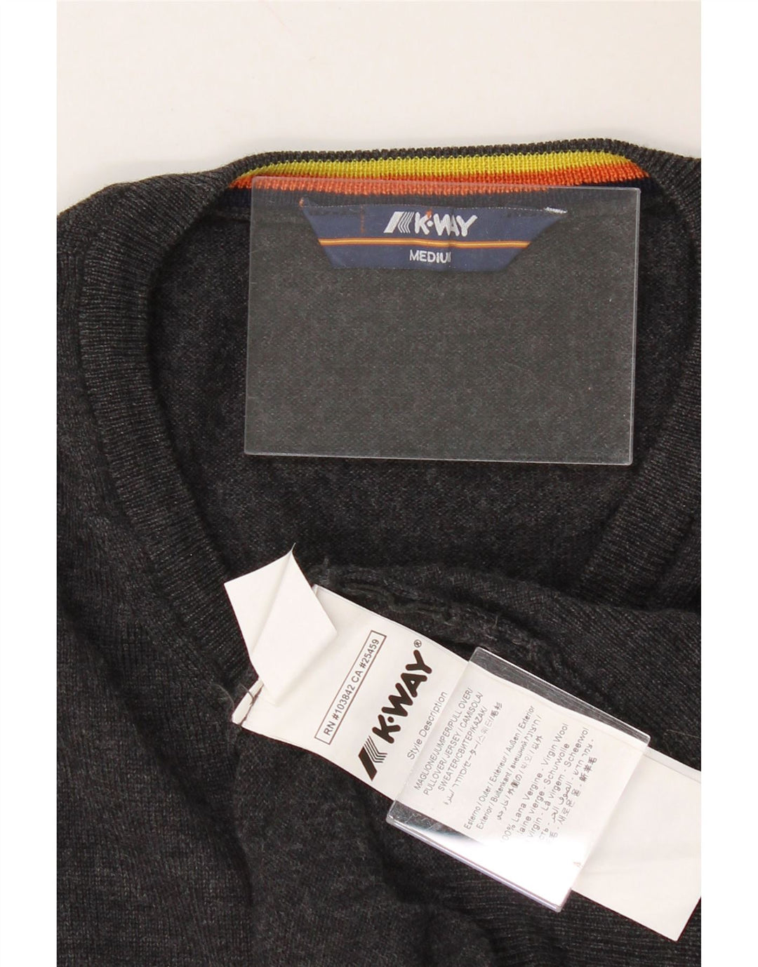 K-WAY Womens V-Neck Jumper Sweater UK 14 Medium Grey Wool Vintage K-Way and Second-Hand K-Way from Messina Hembry 