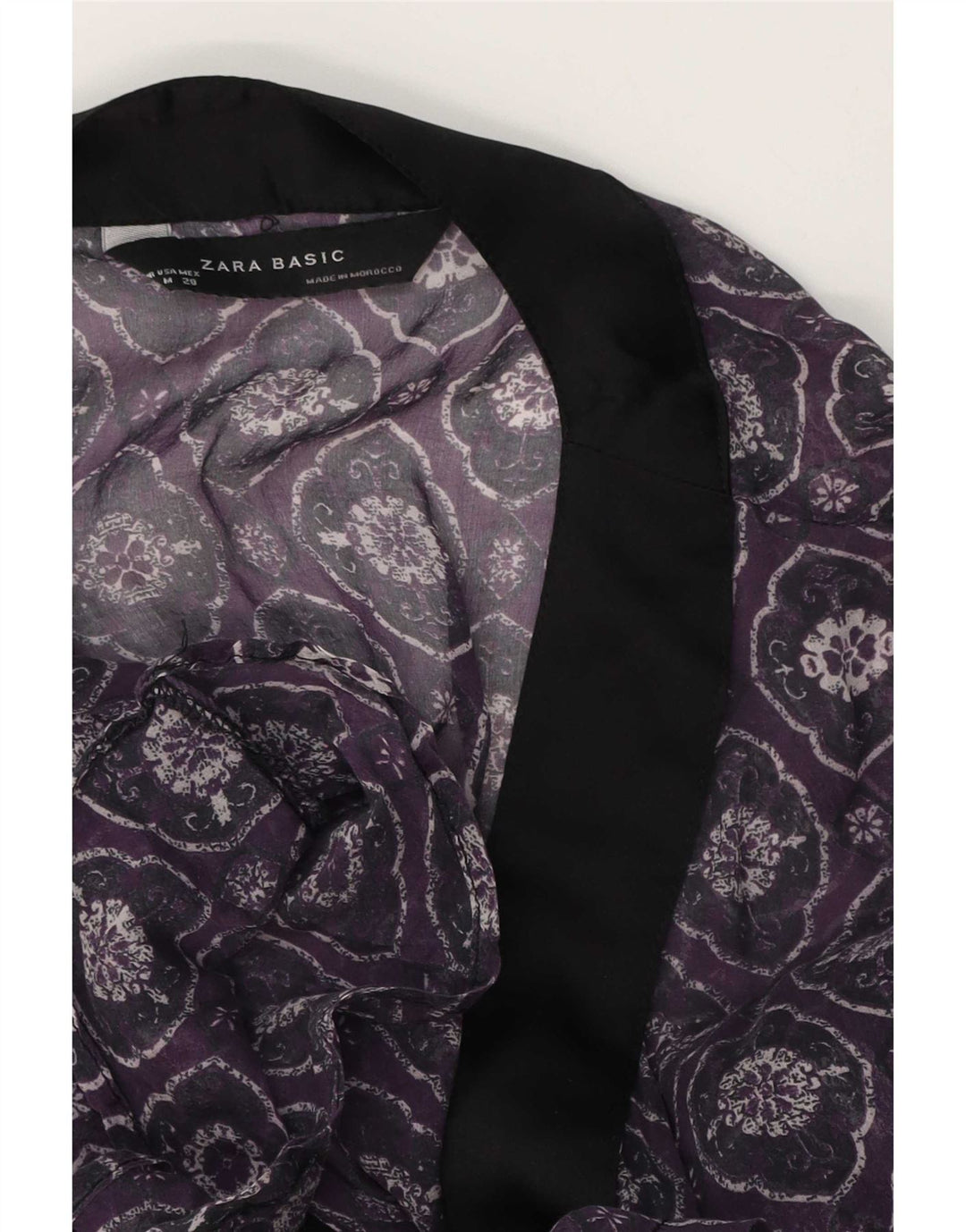 Zara Dame Se Through Wrap Bluse Top UK 12 Medium Lilla Geometrisk