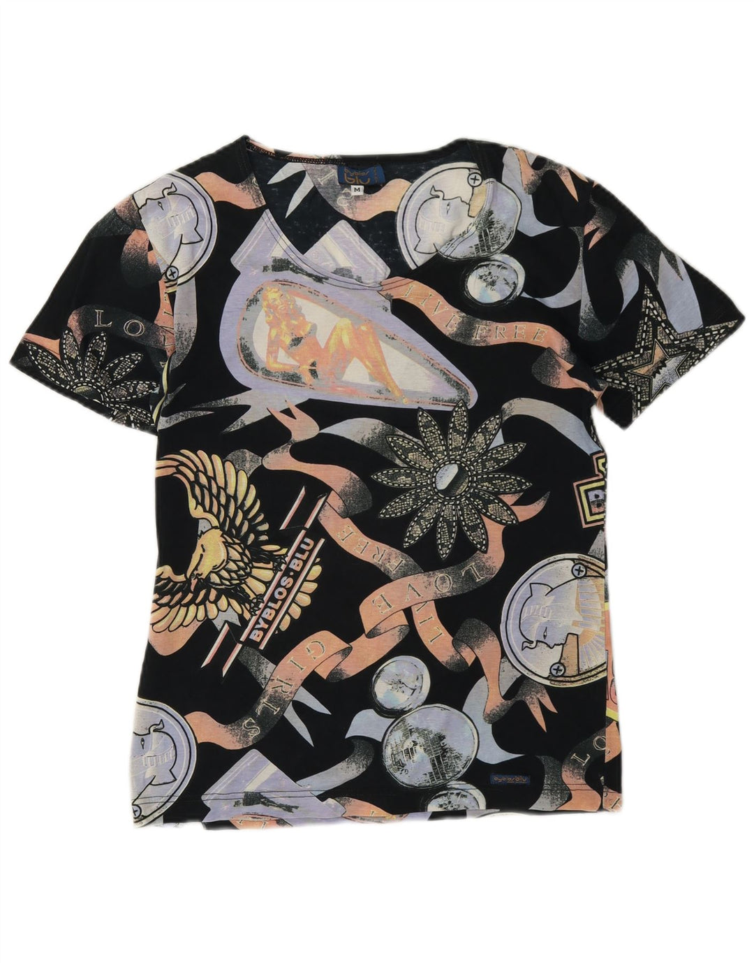 Byblos Womens Graphic T-Shirt Top UK 12 Medium Multicoloured Cotton