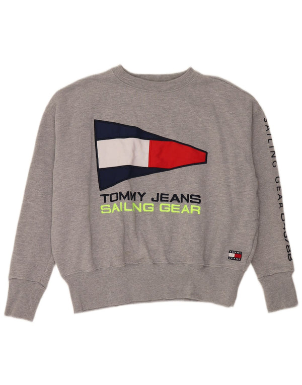 Tommy Hilfiger Womens Graphic Loose Fit Sweatshirt Jumper UK 6 XS Grey