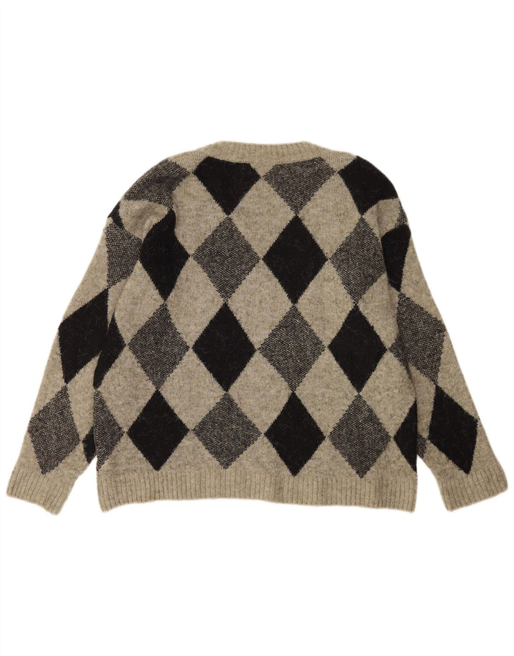 Marks & Spencer Mens V-Neck Jumper Sweater Medium Khaki Argyle/Diamond