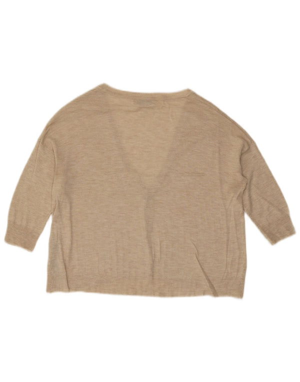 Zara Womens Crop 3/4-ærmet cardigantrøje UK 10 Small Beige Flecked