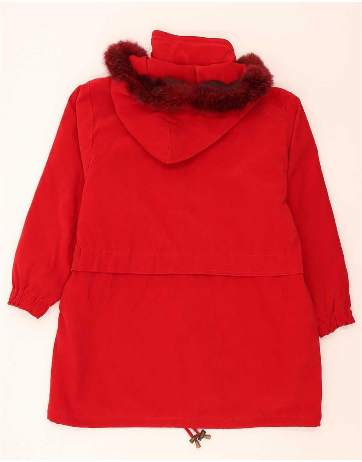 Vintage Womens Hooded Oversized Parka Jacket UK 18 XL Red Polyester