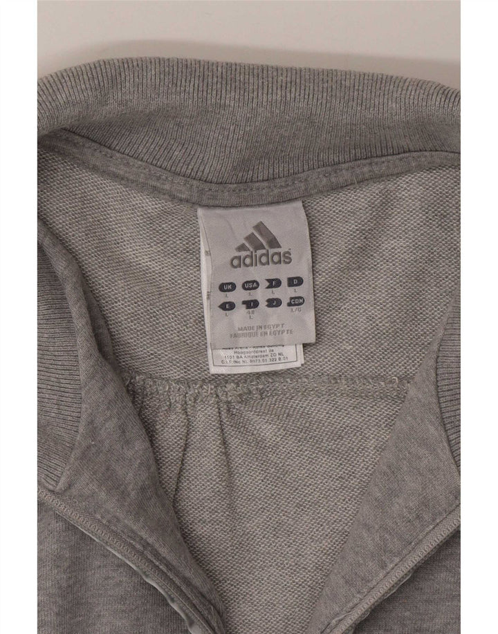 Adidas Womens Tracksuit Top Jacket UK 16 Large Grey Cotton