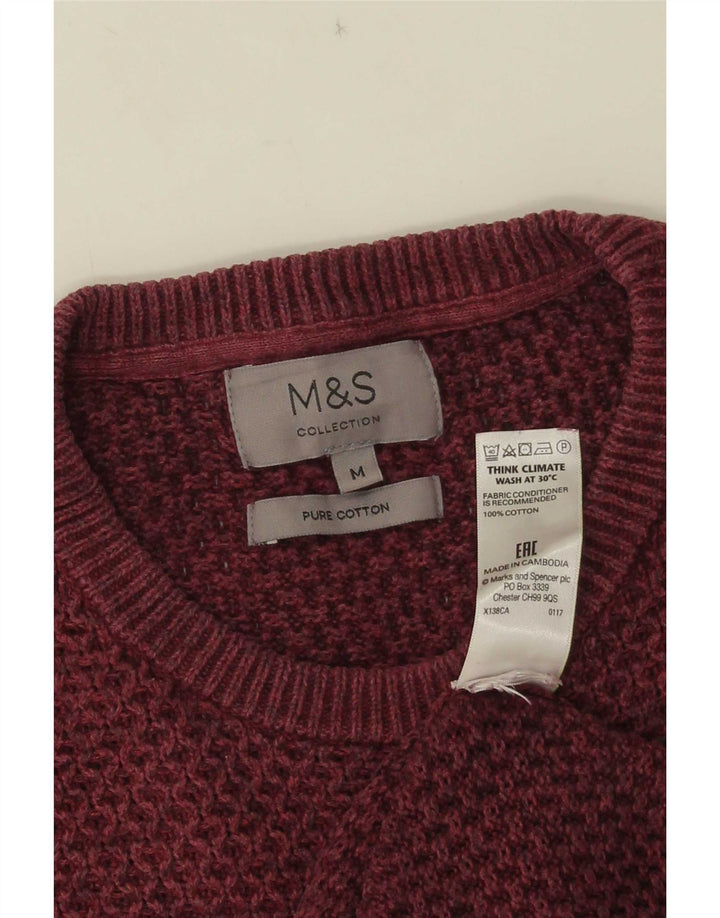 Maglione maglione girocollo da uomo Marks & Spencer in cotone bordeaux medio