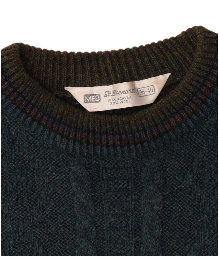 St. Bernard Mens Crew Neck Jumper Sweater EU 38/40 Medium Green Retro