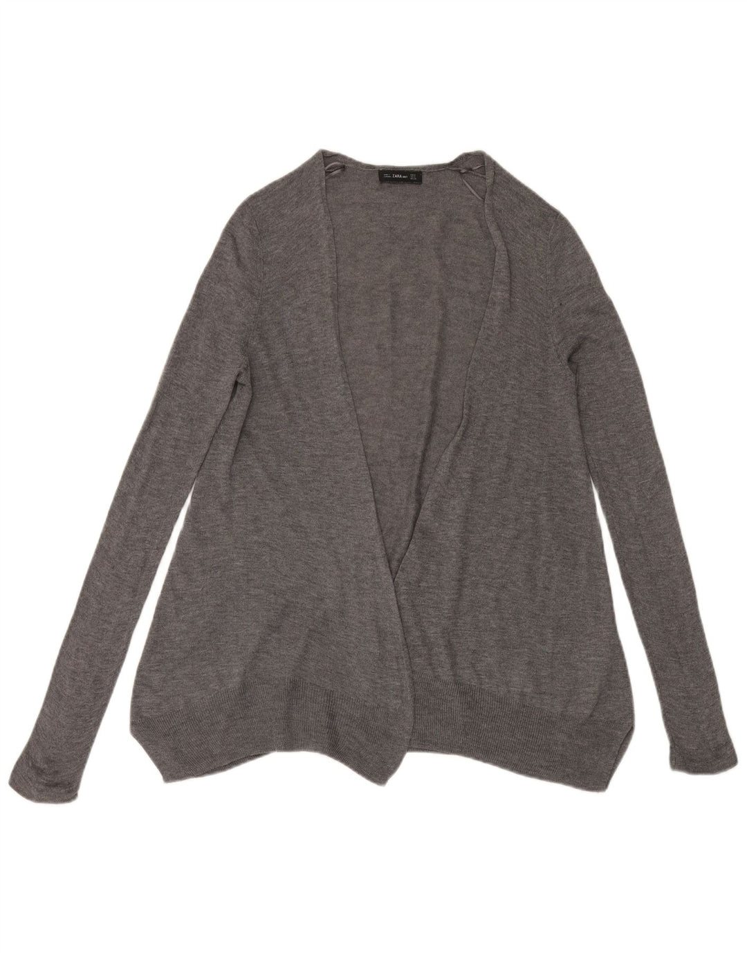 Zara Damen Longline Open Cardigan Pullover UK 14 Mittelgraues Polyester
