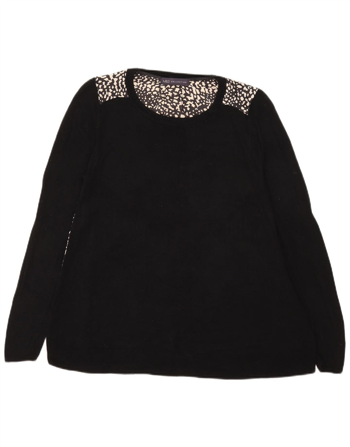 Marks & Spencer Womens Top Long Sleeve UK 12 Medium Black Animal Print