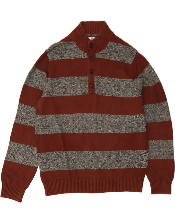 IZOD Mens Zip Neck Jumper Sweater XL Brown Striped Cotton Vintage Izod and Second-Hand Izod from Messina Hembry 