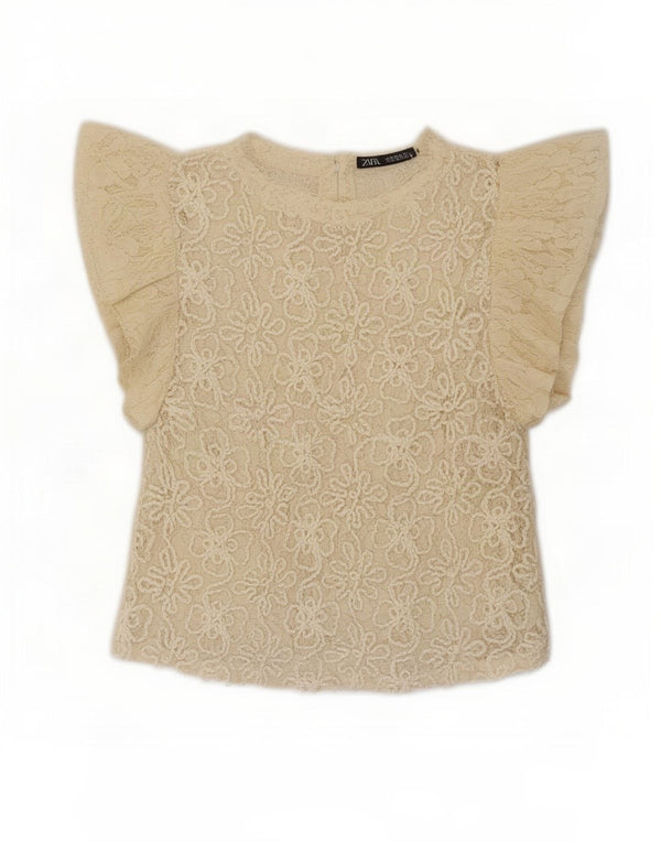 Zara Mujer Blusa Corta De Encaje UK 42 Medio Beige Floral