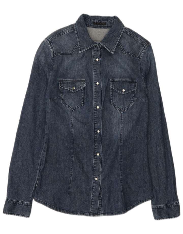 Sisley Womens Denim Shirt UK 10 Small Navy Blue