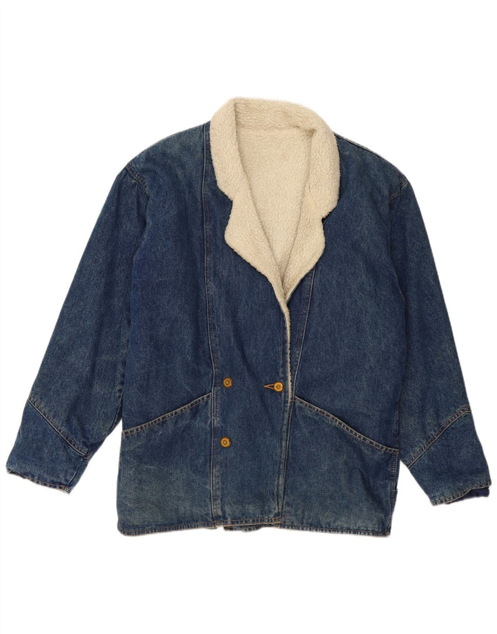 Vintage Womens Oversized Sherpa Denim Jacket UK 10 Small Blue