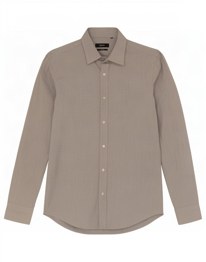 Camisa masculina Hugo Boss tamanho 38 15 algodão listrado cinza médio