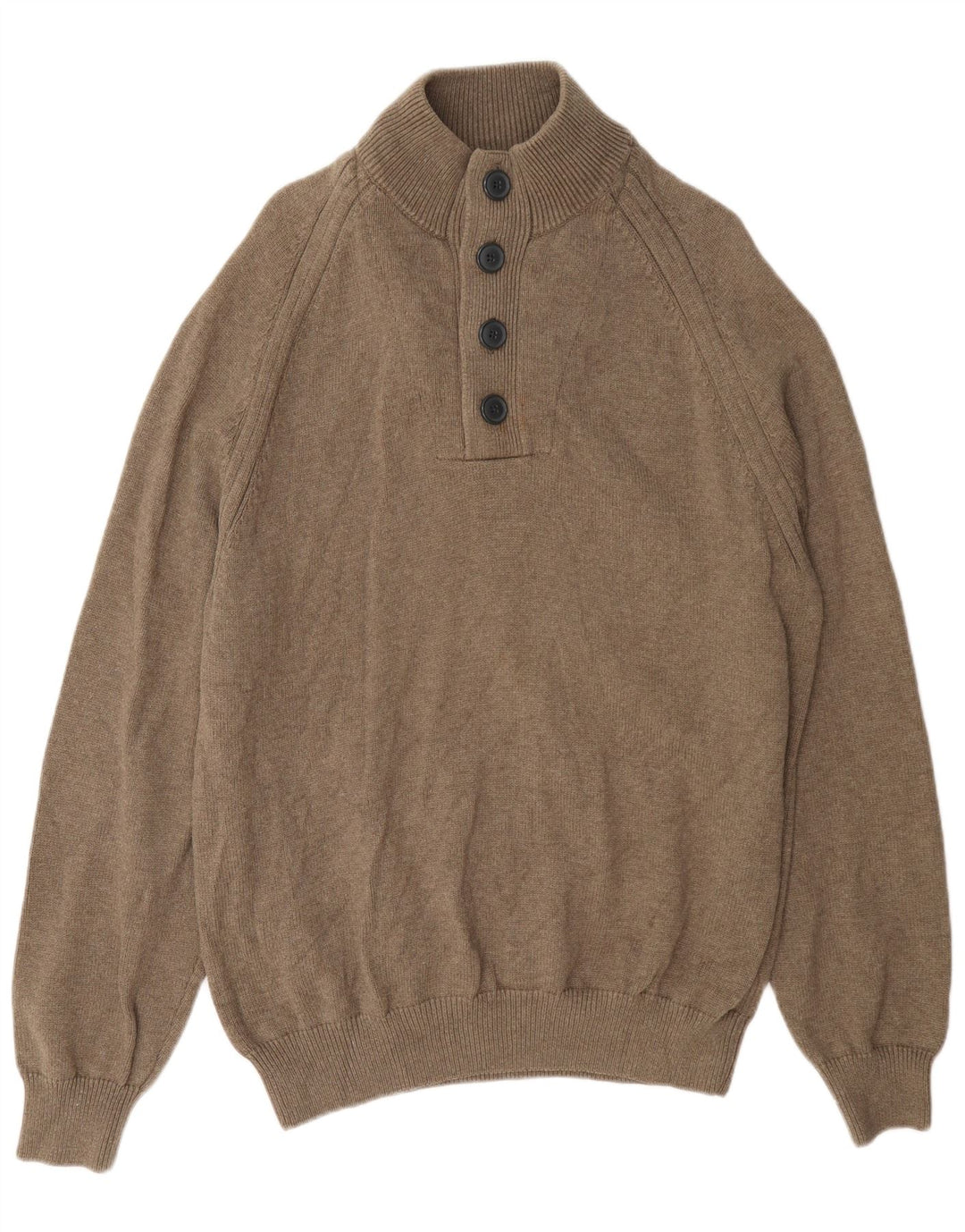 Marks & Spencer Mens Button Neck Jumper Sweater XL Brown Cotton