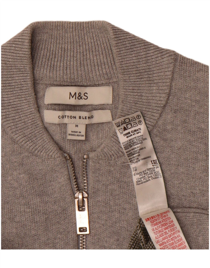 Marks & Spencer Herren-Pullover mit Rundhalsausschnitt, mittelgrau, gestreift, Polyester
