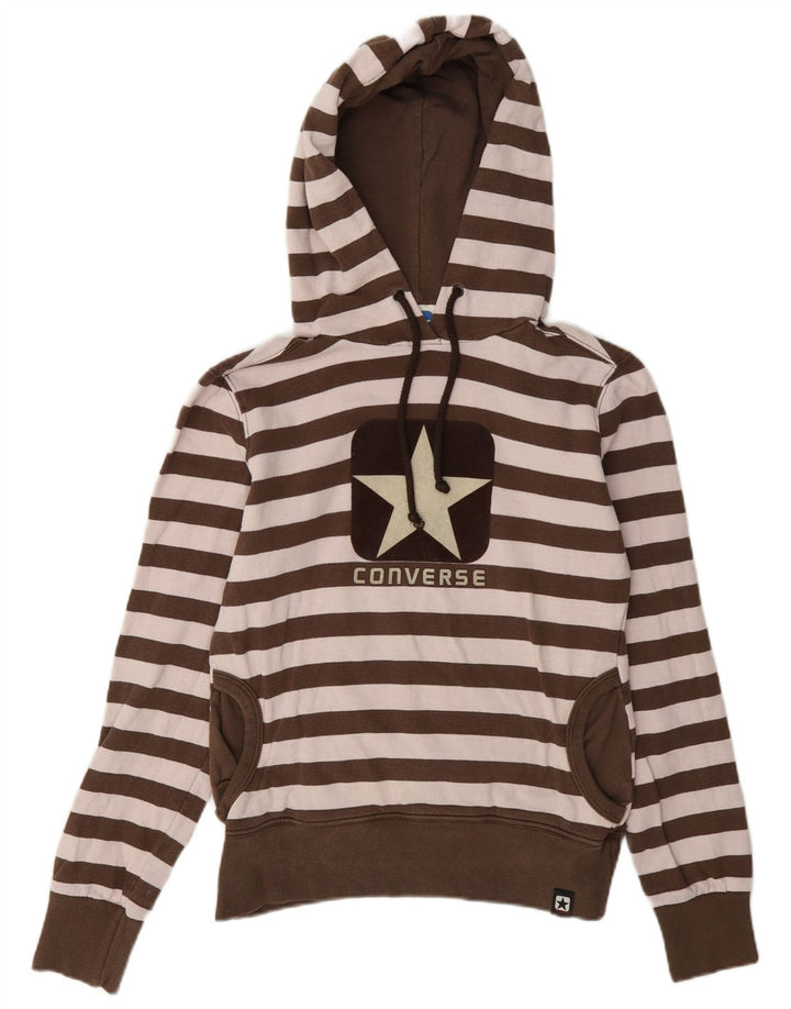 Converse Womens Graphic Sweatshirt Jumper UK 12 Medium Brown Striped Cotton