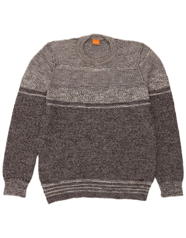 Hugo Boss Mens Crew Neck Jumper Sweater Large Grey Cotton
