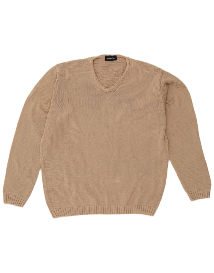 MASSIMO DUTTI Mens V-Neck Jumper Sweater EU 38 Medium Beige Cotton