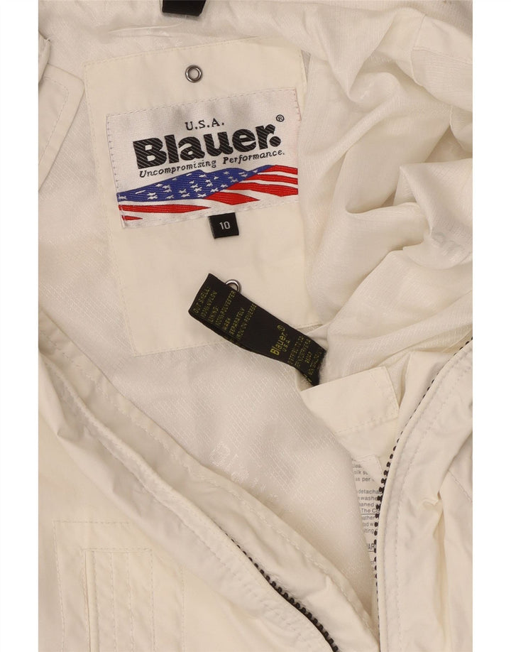 Blauer Mädchen-Bomberjacke mit Grafik, 9–10 Jahre, weißes Nylon