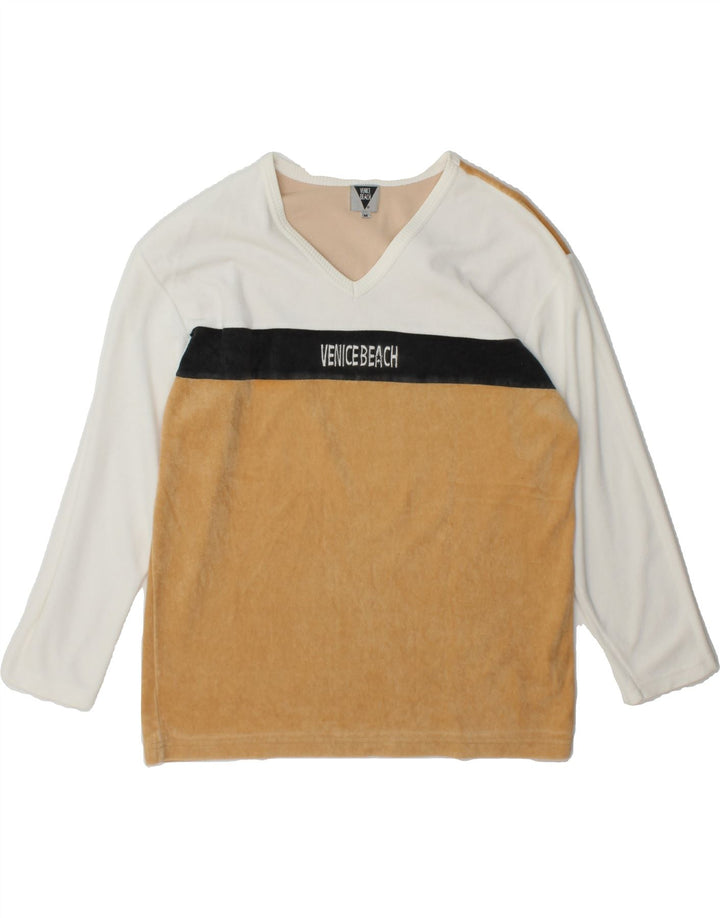 VENICE BEACH Womens Graphic Top Long Sleeve UK 14 Medium Beige Colourblock Vintage Venice Beach and Second-Hand Venice Beach from Messina Hembry 