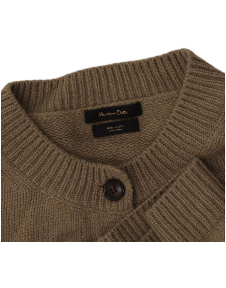 Massimo Dutti Womens Crop Cardigan Sweater UK 14 Medium Khaki Wool