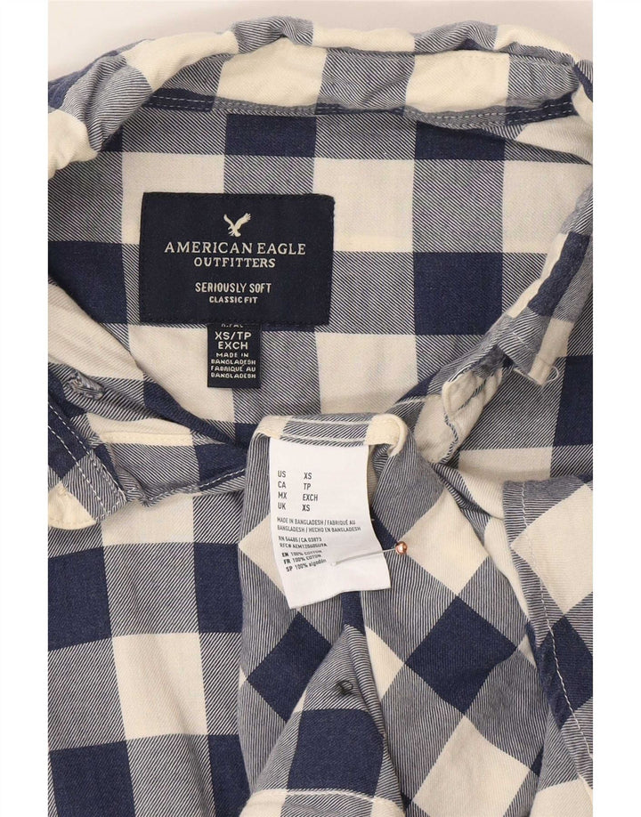 American Eagle Herre Classic Fit skjorte XS Navy Blue Gingham Cotton