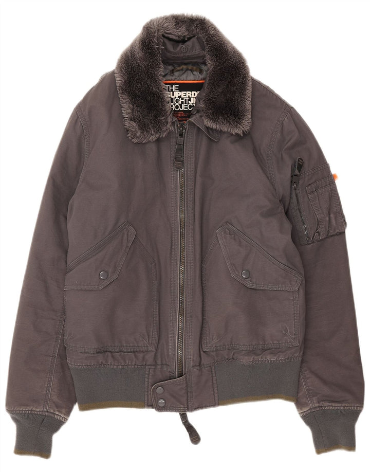 Superdry Womens Bomber Jacket UK 18 XL Grey Cotton