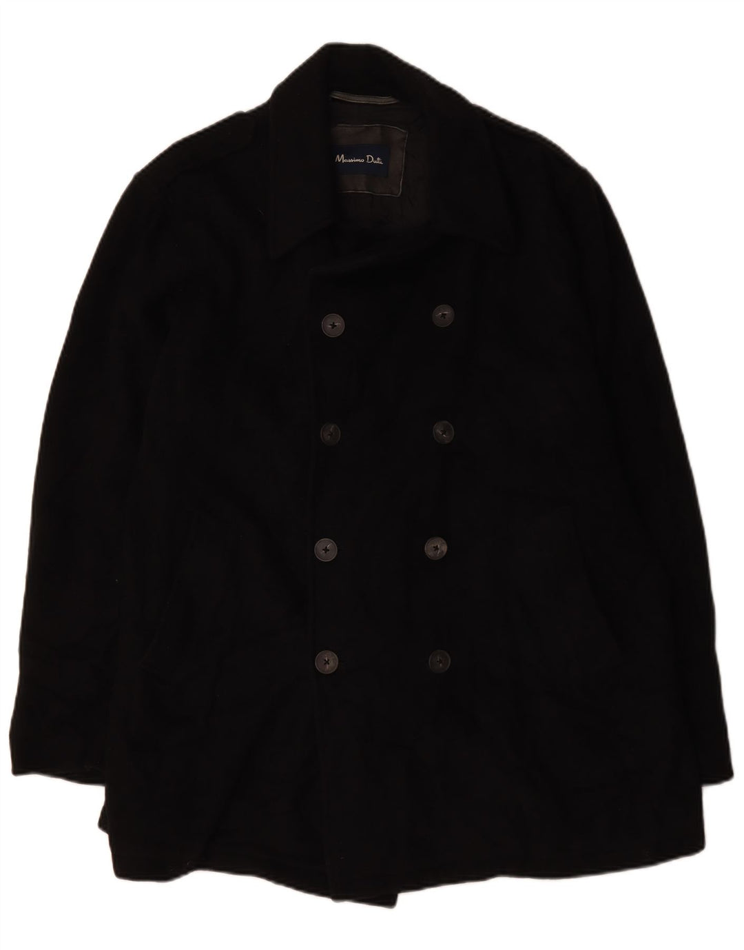 Massimo Dutti Mens Pea Coat UK 44 2XL Black Wool