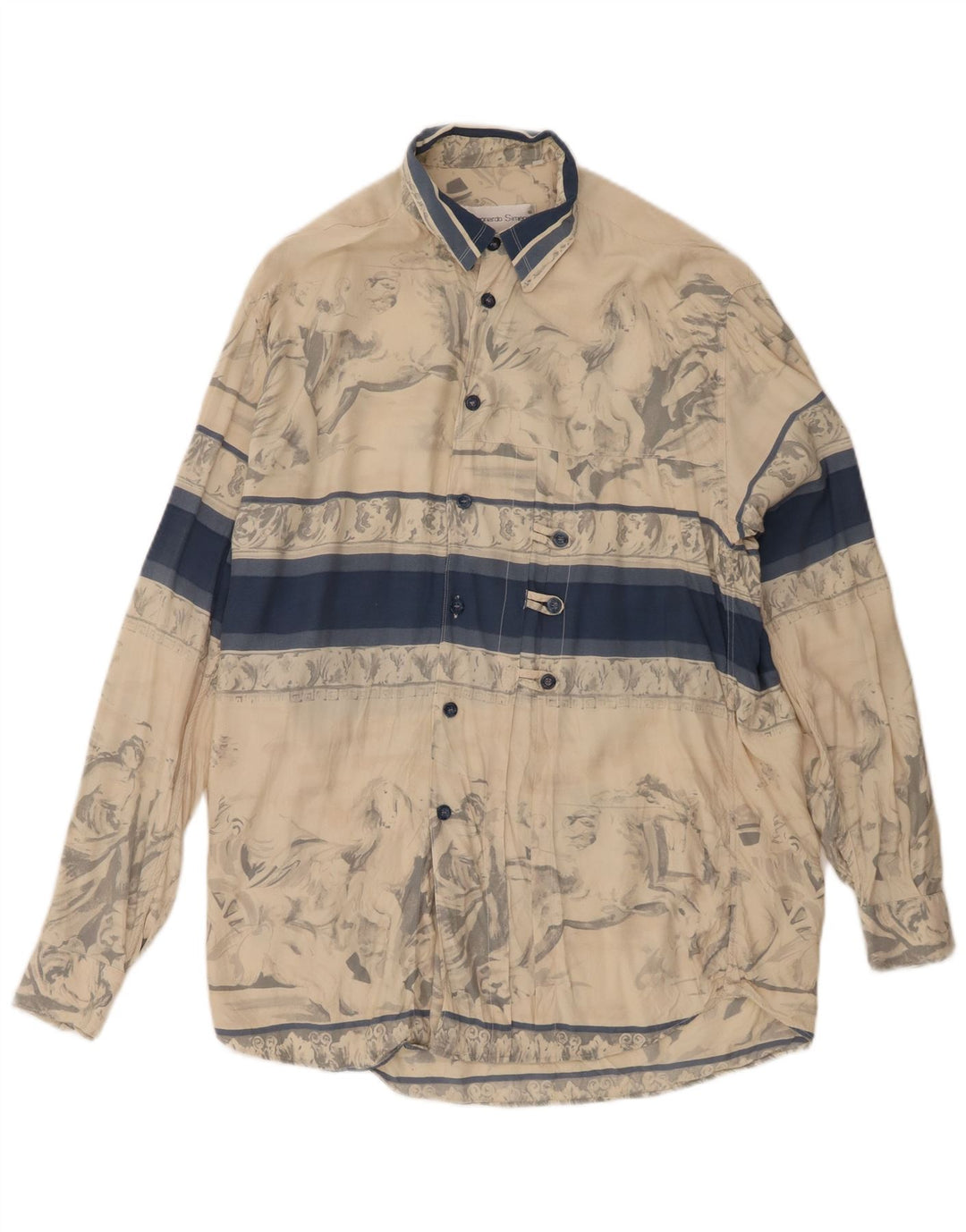 Chemise vintage à motif abstrait pour homme en viscose color block beige moyen