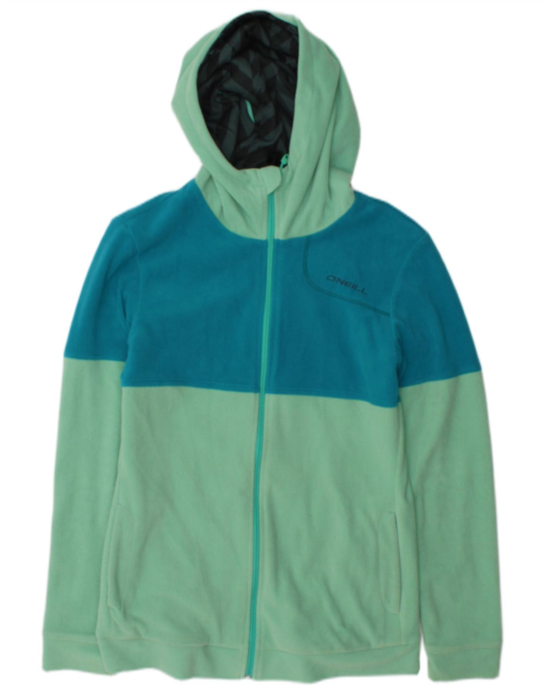 O'Neill Womens Hooded Fleece Jacket UK 12 Medium Green Colourblock
