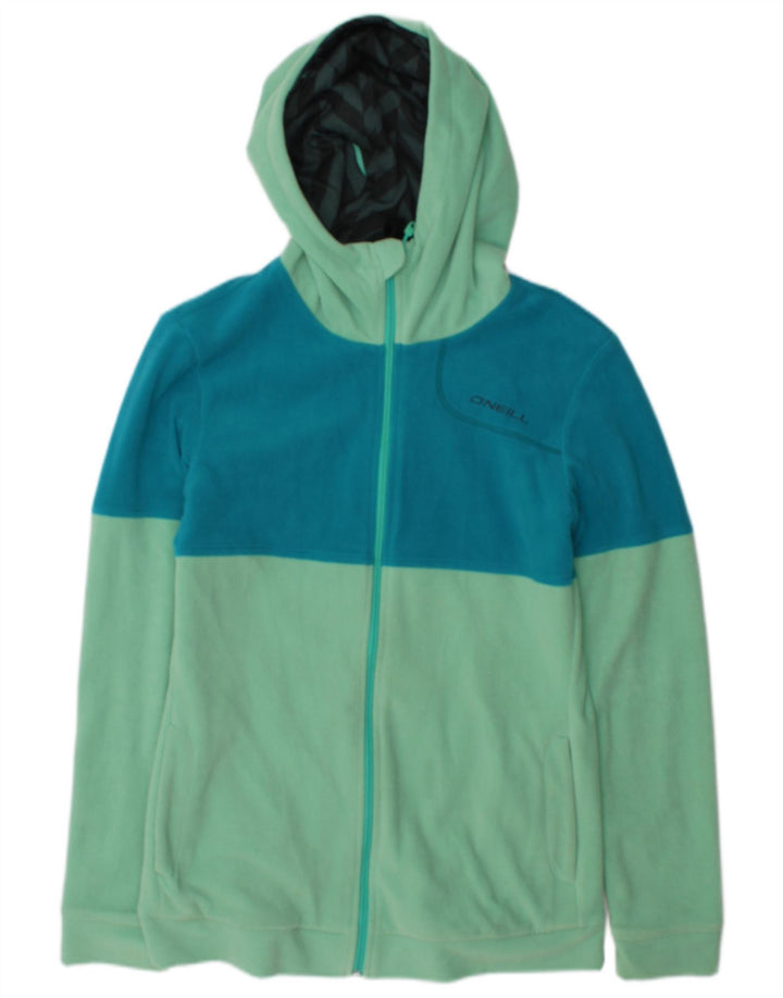 O'Neill Womens Hooded Fleece Jacket UK 12 Medium Green Colourblock