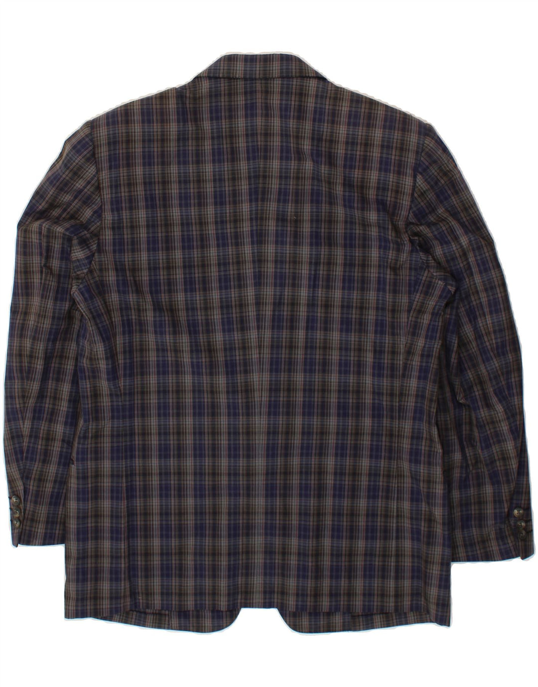 ETHOMAS Mens 2 Button Blazer Jacket IT 52 XL Navy Blue Check Cotton Vintage Ethomas and Second-Hand Ethomas from Messina Hembry 