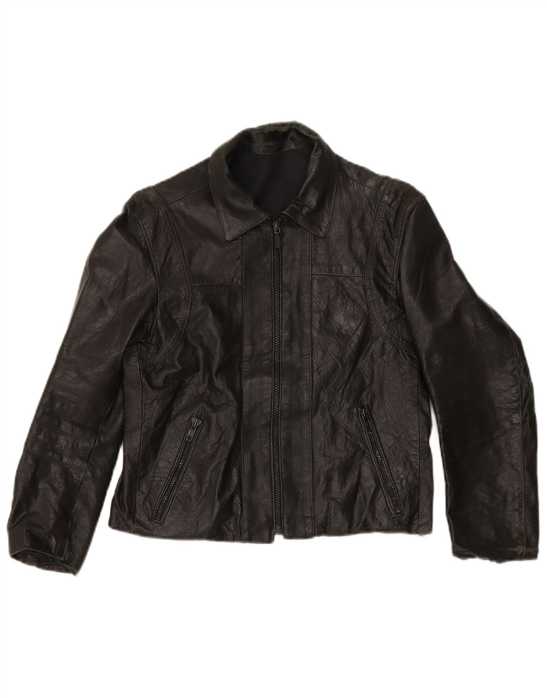 Vintage Womens Crop Leather Jacket IT 44 Medium Black