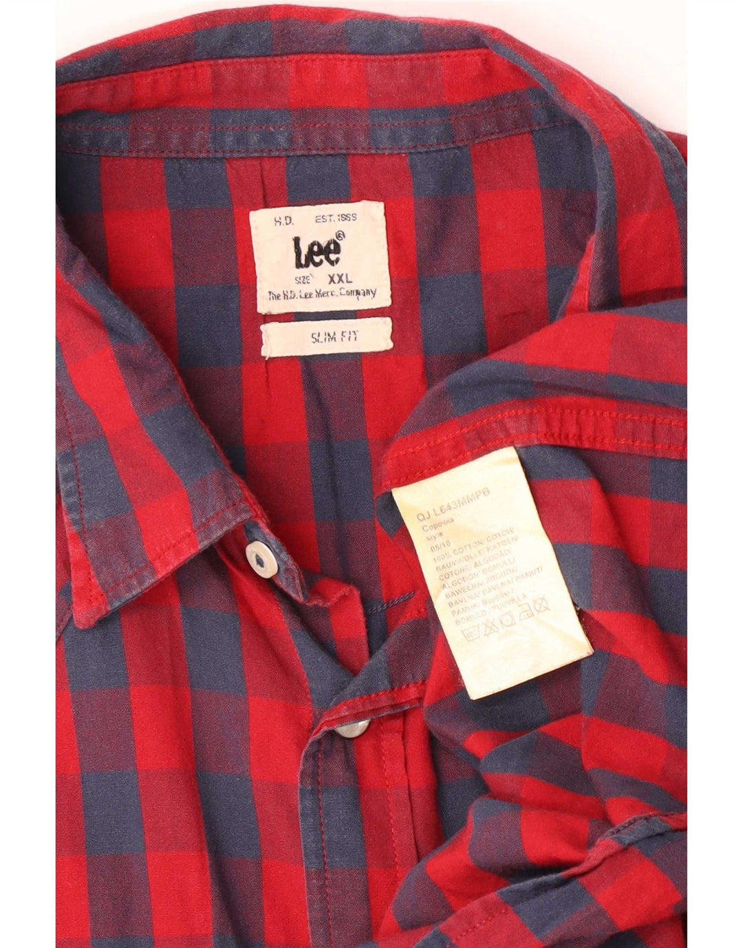 Lee Мужская приталенная рубашка 2XL из хлопка в красную клетку