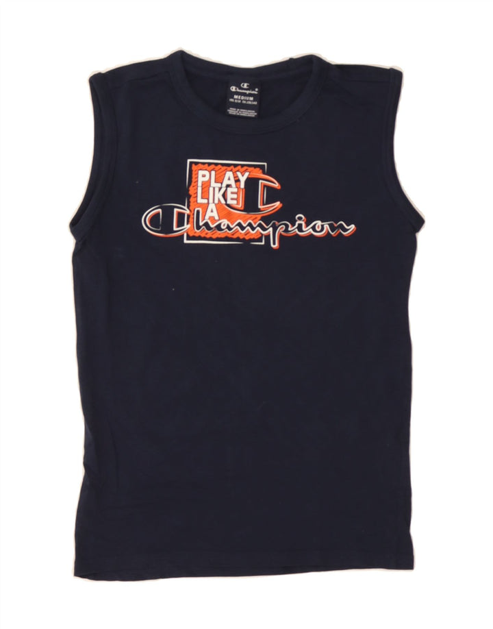CHAMPION Boys Graphic Vest Top 9-10 Years Medium  Navy Blue Cotton Vintage Champion and Second-Hand Champion from Messina Hembry 