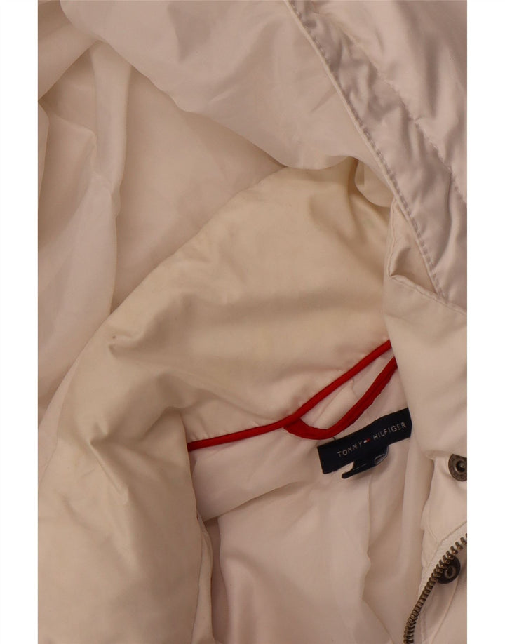 TOMMY HILFIGER Womens Hooded Padded Jacket UK 12 Medium White Polyester