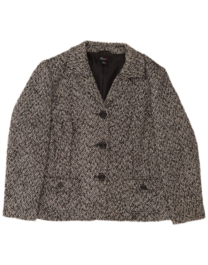 Jaqueta Blazer Feminina Oscar B com 3 Botões Reino Unido 18 XL Preto Chevron Poliéster