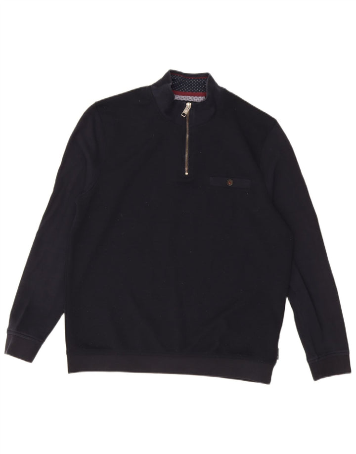 Ted Baker Herre Zip Neck Sweatshirt Jumper Størrelse 4 Large Navy Blue Polyester