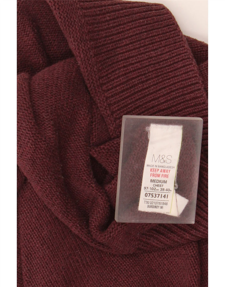 Marks & Spencer Mens Shawl Neck Jumper Sweater Medium Burgundy Cotton