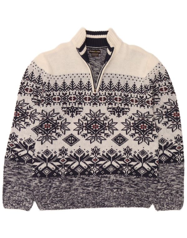 Atlas For Men Pull à col zippé pour homme Taille L Bleu marine Fair Isle