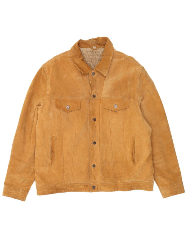 Vintage Mens Loose Fit Sherpa Suede Jacket EU 60 Large Beige Leather