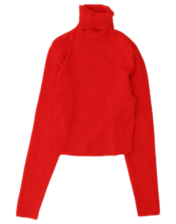 Zara Dame Crop Roll Neck Jumper Sweater UK 12 Medium Red Viscose
